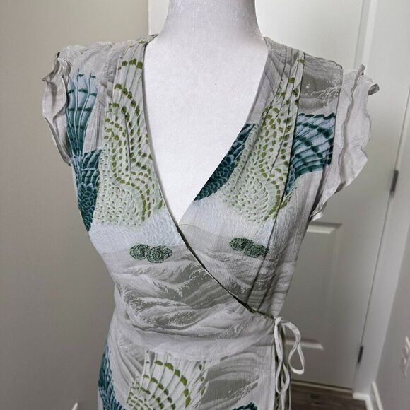 NWT All Saints Dela Ngaru Sea Green Flowy Crepe Wrap Dress US Size 0 - Picture 5 of 13